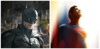 Robert Pattinson como Batman e David Corenswet como Superman