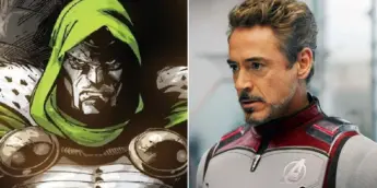 O vilão Doutor Destino e Robert Downey Jr. como o Homem de Ferro