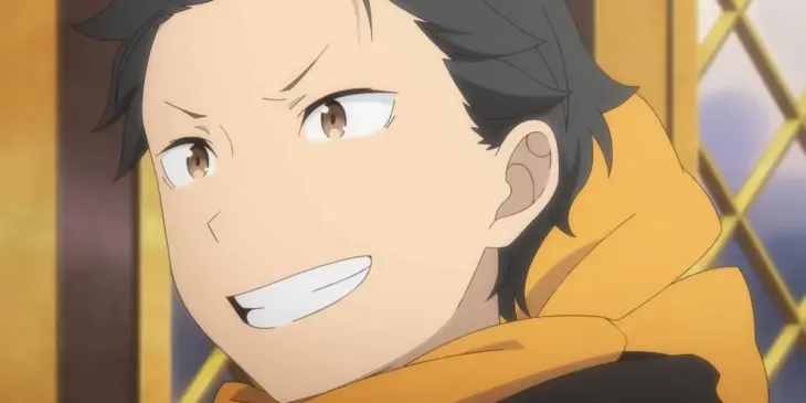 Subaru sorrindo em cena do Episódio 2 da 4ª temporada de Re:ZERO -Starting Life in Another World-