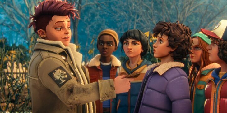 Nikki e protagonistas de Stranger Things Histórias de 85