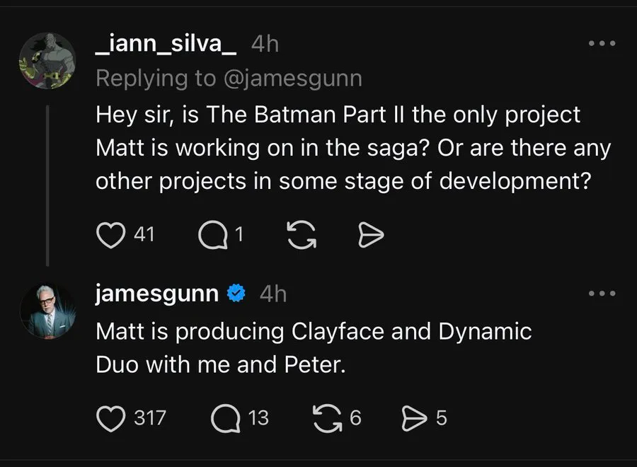 Resposta de James Gunn a internauta no Threads