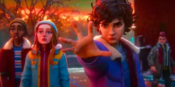 Lucas, Max e Eleven em Stranger Things Histórias de 85