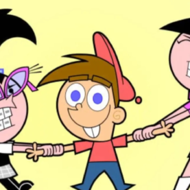 Timmy Turner sendo disputado por duas garotas em Os Padrinhos Mágicos
