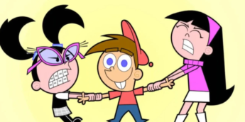 Timmy Turner sendo disputado por duas garotas em Os Padrinhos Mágicos