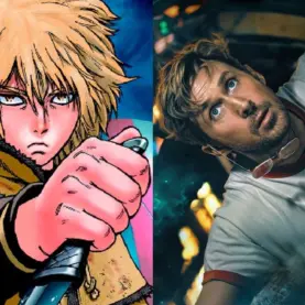 Thorfinn em capa do Volume 1 de Vinland Saga e Ryan Gosling como Ryland Grace em Devoradores de Estrelas