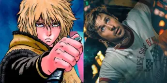 Thorfinn em capa do Volume 1 de Vinland Saga e Ryan Gosling como Ryland Grace em Devoradores de Estrelas