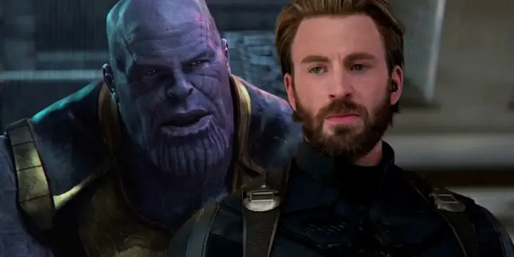 Josh Brolin como Thanos e Chris Evans como Capitão América
