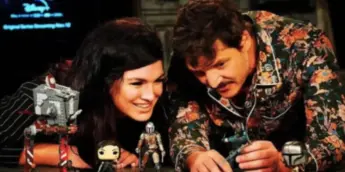 Gina Carano e Pedro Pascal, da série The Mandalorian, do universo de Star Wars