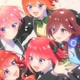 Irmãs Nakano em arte promocional de As Quíntuplas - The Quintessential Quintuplets