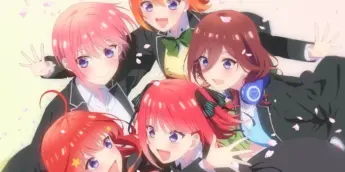 Irmãs Nakano em arte promocional de As Quíntuplas - The Quintessential Quintuplets