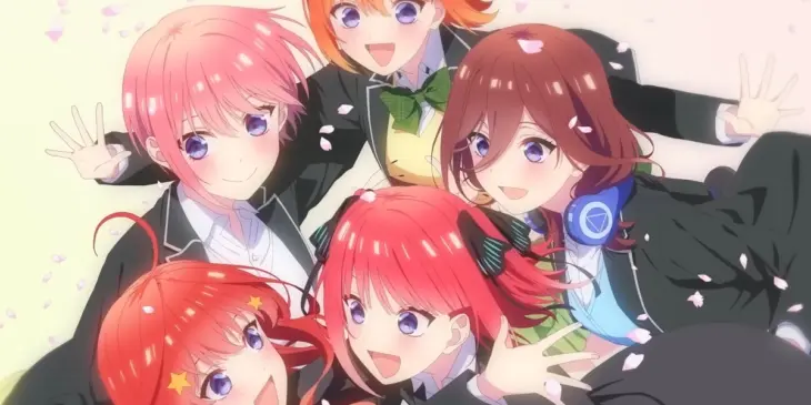 Irmãs Nakano em arte promocional de As Quíntuplas - The Quintessential Quintuplets