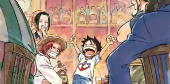 Luffy criança e Piratas do Ruivo em pôster de The One Piece