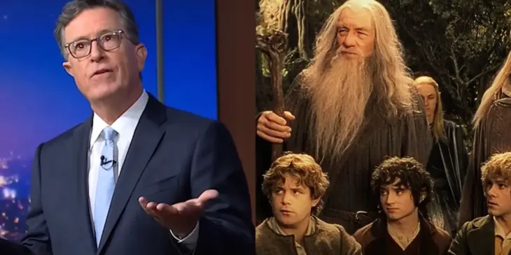 O apresentador de talk show Stephen Colbert, que é um dos roteiristas de O Senhor dos Anéis: Sombras do Passado