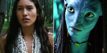 Q'orianka Kilcher e a personagem Neytiri, da franquia Avatar