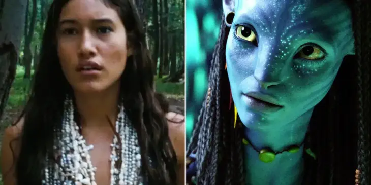 Q'orianka Kilcher e a personagem Neytiri, da franquia Avatar