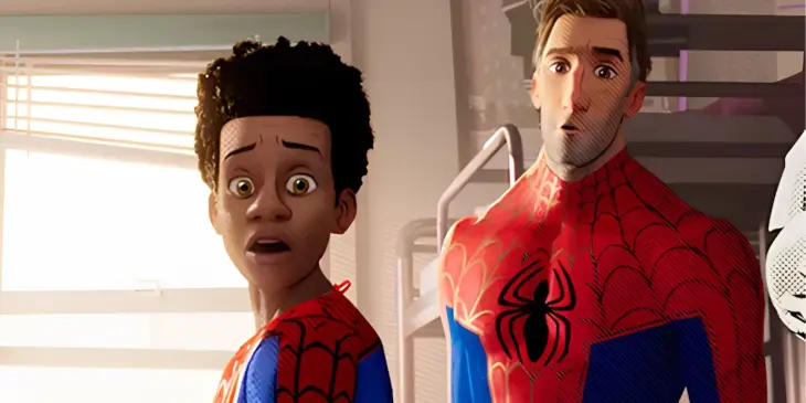 Miles Morales e Peter B. Parker em Homem-Aranha Além do Aranhaverso