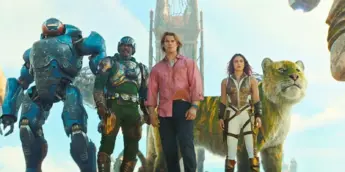 Elenco de Mestres do Universo em cenário de Eternia