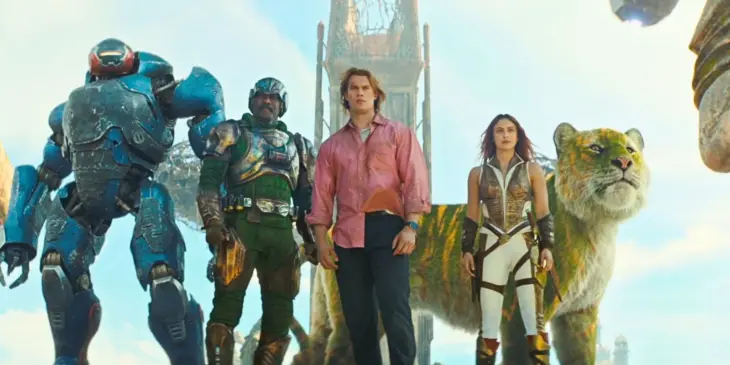 Elenco de Mestres do Universo em cenário de Eternia