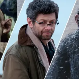 Andy Serkis com dois de seus papéis mais icônicos: Gollum, de O Senhor dos Anéis, e César, de Planeta dos Macacos