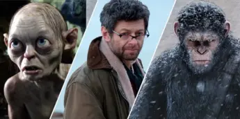 Andy Serkis com dois de seus papéis mais icônicos: Gollum, de O Senhor dos Anéis, e César, de Planeta dos Macacos