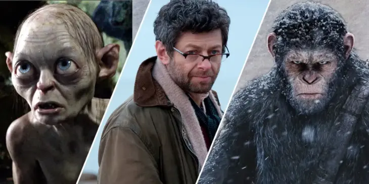 Andy Serkis com dois de seus papéis mais icônicos: Gollum, de O Senhor dos Anéis, e César, de Planeta dos Macacos
