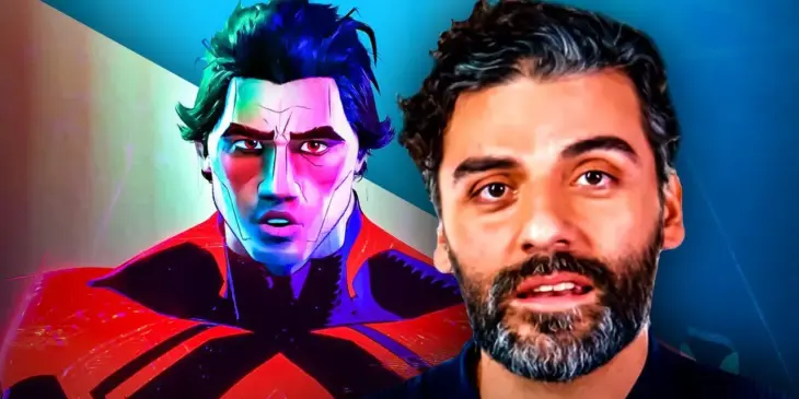 Oscar Isaac, a voz de Miguel O'Hara, o Homem-Aranha 2099, na franquia de animação Aranhaverso