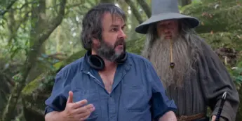 Peter Jackson no set de um dos filmes da franquia O Senhor dos Anéis