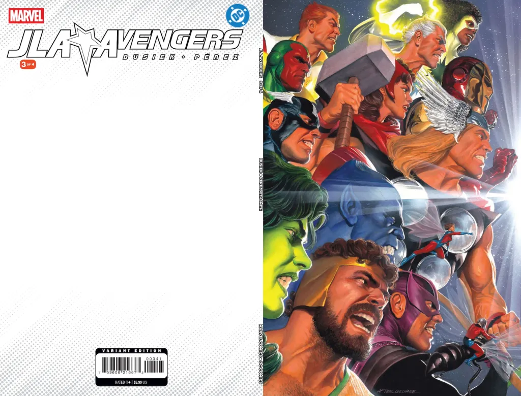 Arte de Alex Ross de Vingadores vs Liga da Justiça, para a DC