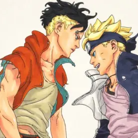 Kawaki e Boruto em ilustração por Mikio Ikemoto