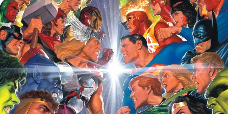 Arte de Alex Ross para Vingadores vs Liga da Justiça