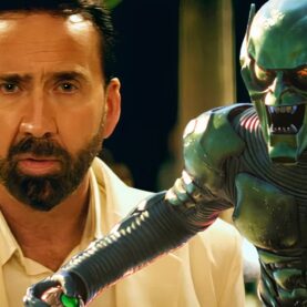 O ator Nicolas Cage e o vilão Duende Verde