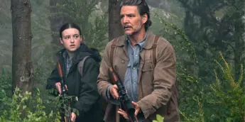 Ellie e Joel em cenário da série The Last of Us