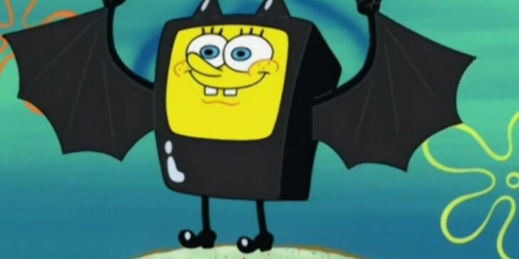 Bob Esponja com roupa parecida com a do Batman