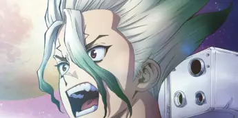 Senku rumo à lua em pôster do clímax de Dr. Stone