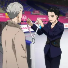 Victor Nikiforov e Yuri Katsuki em cena de Yuri!!! On Ice