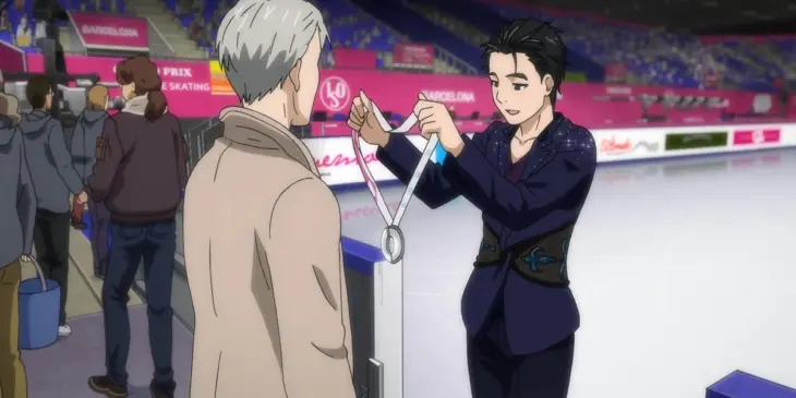 Victor Nikiforov e Yuri Katsuki em cena de Yuri!!! On Ice