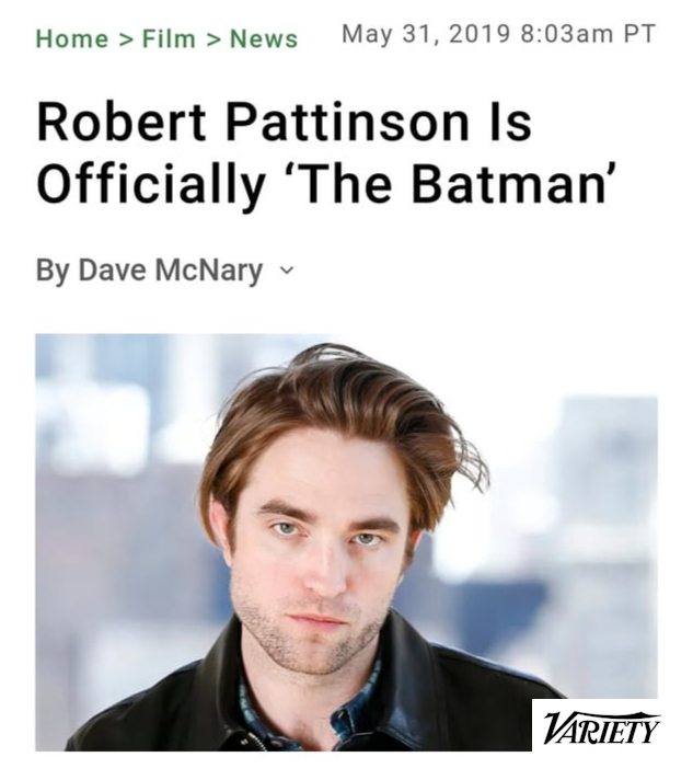 Anúncio oficial de Robert Pattinson como Batman, em 31 de maio de 2019