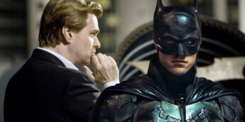 O diretor Christopher Nolan e Robert Pattinson como Batman