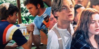 Mark Wahlberg e John C. Reilley em Boogie Nights: Prazer Sem Limites e Leonardo DiCaprio e Kate Winslet em Titanic