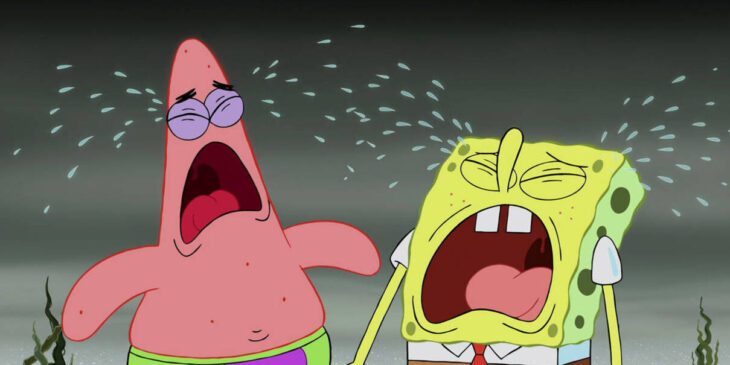 Patrick Estrela e Bob Esponja chorando