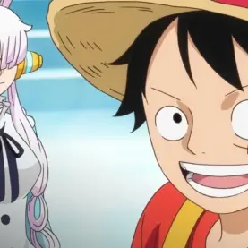 Uta e Luffy em cena de One Piece: RED