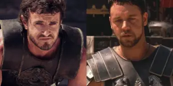 Paul Mescal em Gladiador 2 e Russell Crowe em Gladiador