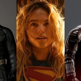 Christian Bale como Batman, Milly Alcock como Supergirl e Robert Pattinson como Batman