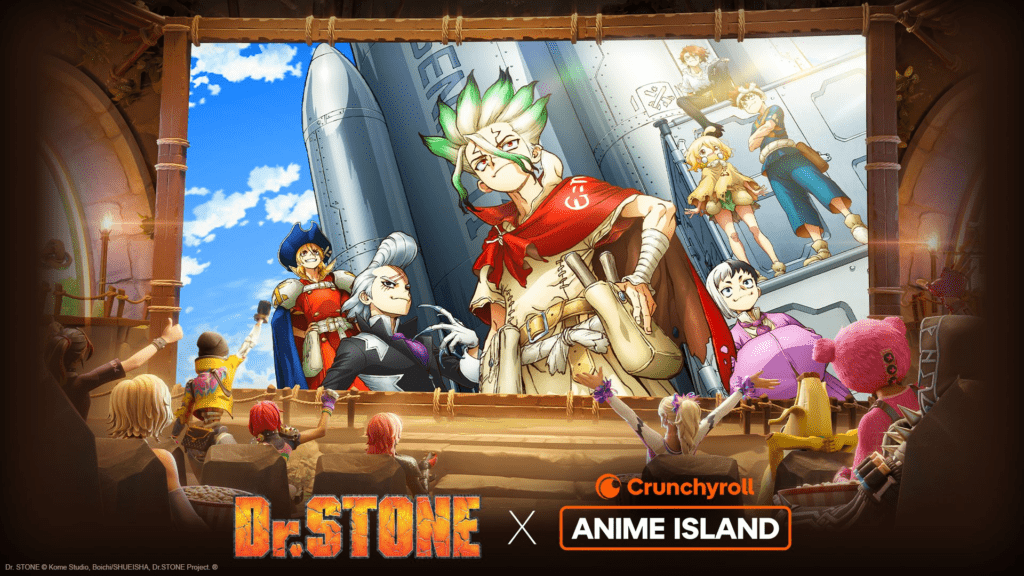 Dr. Stone na Ilha de Animes na Crunchyroll no Fortnite