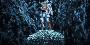 Senku diante de Why-man em pôster do episódio final de Dr. Stone