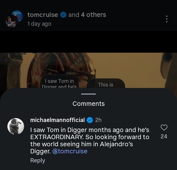 Comentário de Michael Mann sobre Digger no Instagram