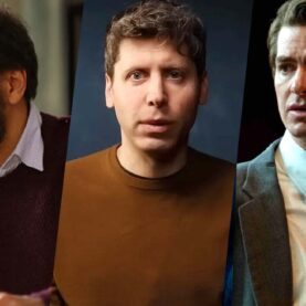 O diretor Luca Guadagnino, o executivo Sam Altman e o ator Andrew Garfield