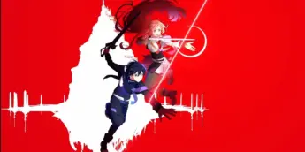 Kirito e Asuna em anúncio de Sword Art Online -Integral Domain-