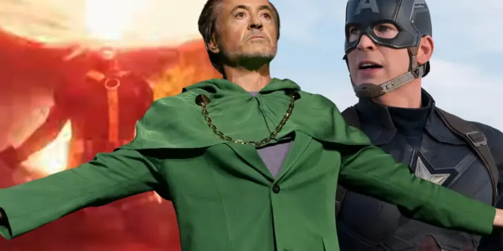 James Marsden, Robert Downey Jr. e Chris Evans, de Vingadores: Doutor Destino