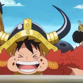 Luffy e Usopp em banquete de Elbaf